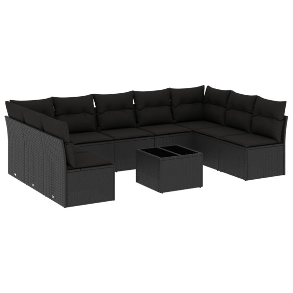 10 pcs conjunto sofás de jardim c/ almofadões vime PE preto M 2