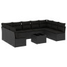 10 pcs conjunto sofás de jardim c/ almofadões vime PE preto 2