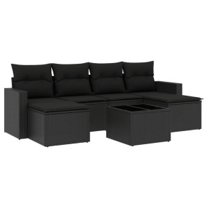 7 pcs conjunto de sofás p/ jardim c/ almofadões vime PE preto H