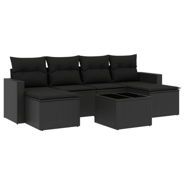 7 pcs conjunto de sofás p/ jardim c/ almofadões vime PE preto M 2