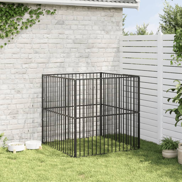 Parque para cães com 4 painéis aço galvanizado preto M 5
