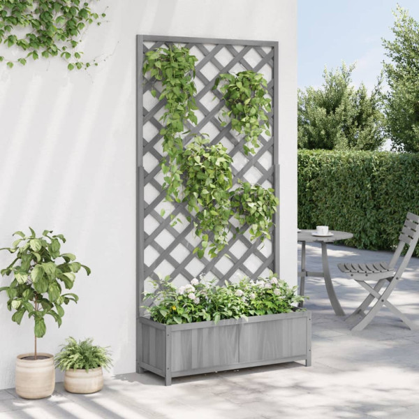 Jardinera con enrejado madera maciza de abeto gris M 3