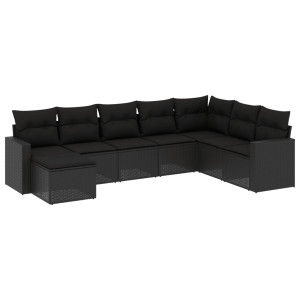 8 pcs conjunto sofás de jardim com almofadões vime PE preto H