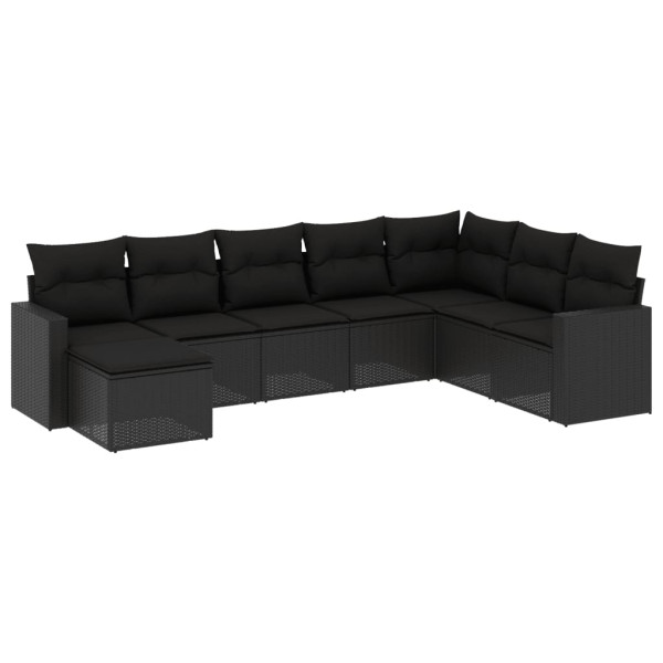 8 pcs conjunto sofás de jardim com almofadões vime PE preto M 2