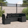 5 pcs conjunto sofás de jardim com almofadões vime PE preto 1