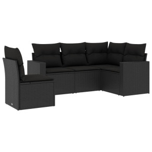 5 pcs conjunto sofás de jardim com almofadões vime PE preto H