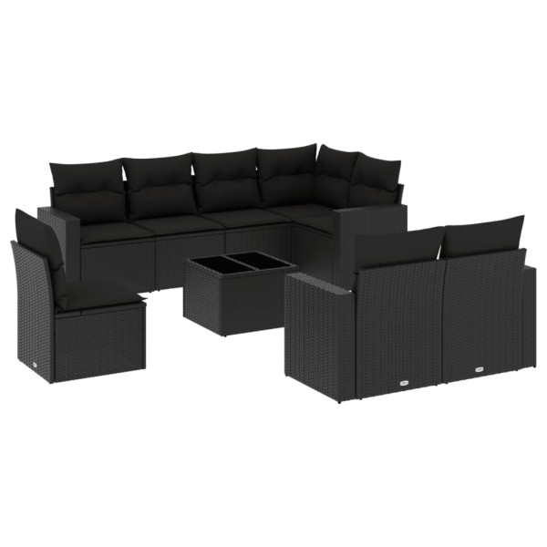 9 pcs conjunto de sofás p/ jardim c/ almofadões vime PE preto M 2