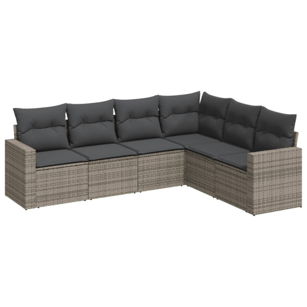 6 pcs conjunto sofás de jardim com almofadões vime cinzento M 2