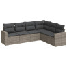 6 pcs conjunto sofás de jardim com almofadões vime cinzento 2