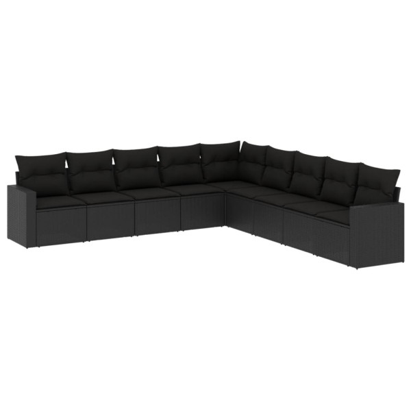 9 pcs conjunto de sofás p/ jardim c/ almofadões vime PE preto M 2