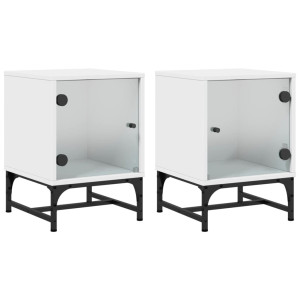 Mesitas de noche con puertas de vidrio 2 uds blanco 35x37x50 cm H