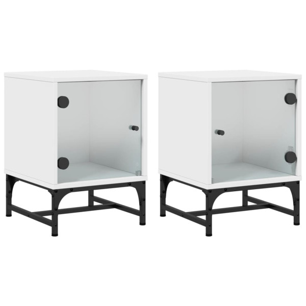 Mesitas de noche con puertas de vidrio 2 uds blanco 35x37x50 cm M 2
