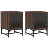 Mesas cabeceira portas vidro 2 pcs 35x37x50cm carvalho castanho 2