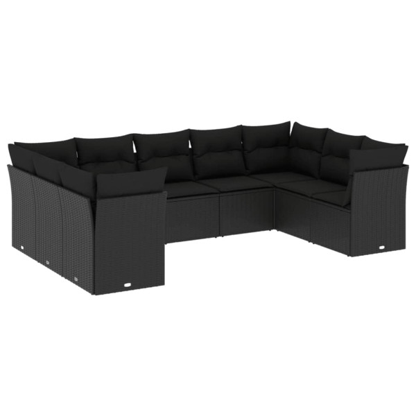 9 pcs conjunto de sofás p/ jardim c/ almofadões vime PE preto M 2