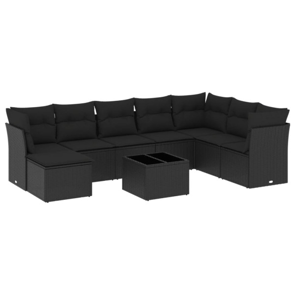 9 pcs conjunto de sofás p/ jardim c/ almofadões vime PE preto M 2