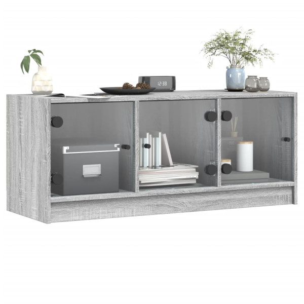 Móvel de TV c/ portas de vidro 102x37x42 cm cinza sonoma M 4