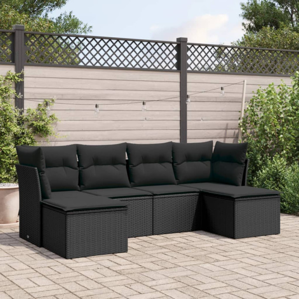 6 pcs conjunto sofás de jardim c/ almofadões vime PE preto D