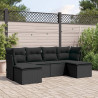 6 pcs conjunto sofás de jardim c/ almofadões vime PE preto 1