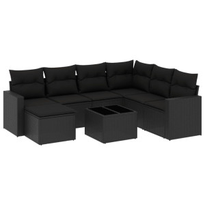 8 pcs conjunto sofás de jardim com almofadões vime PE preto H