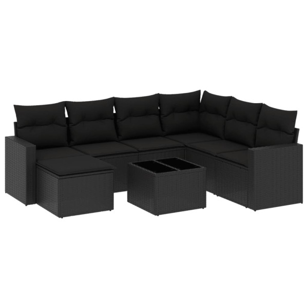 8 pcs conjunto sofás de jardim com almofadões vime PE preto M 2