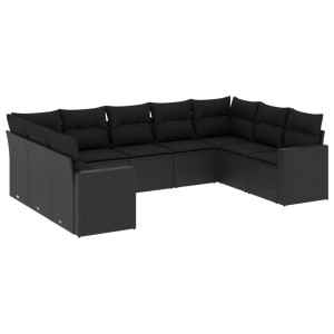 9 pcs conjunto de sofás p/ jardim c/ almofadões vime PE preto H
