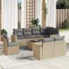 Set de sofás de jardín 9 pzas con cojines ratán sintético beige 1