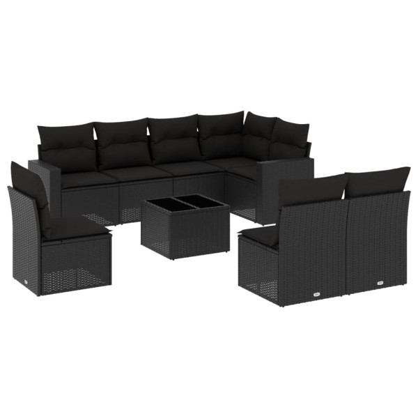 9 pcs conjunto de sofás p/ jardim c/ almofadões vime PE preto M 2