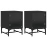 Mesitas de noche con puertas de vidrio 2 uds negro 35x37x50 cm 2