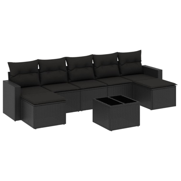 8 pcs conjunto sofás de jardim com almofadões vime PE preto M 2