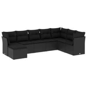 8 pcs conjunto sofás de jardim com almofadões vime PE preto H