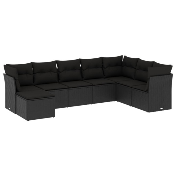 8 pcs conjunto sofás de jardim com almofadões vime PE preto M 2