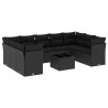 10 pcs conjunto sofás de jardim c/ almofadões vime PE preto 2