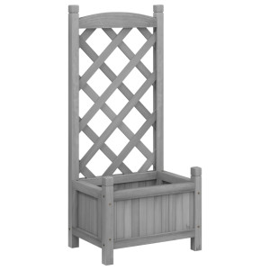 Jardinera con enrejado madera maciza de abeto gris H