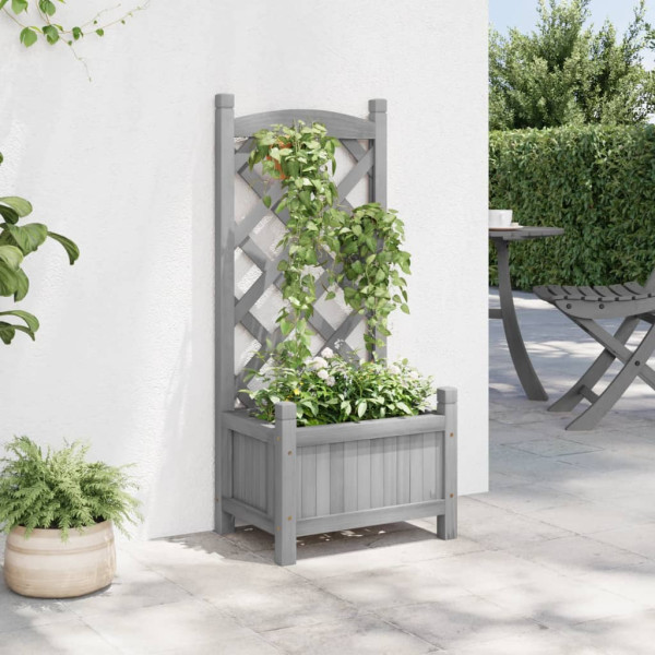 Jardinera con enrejado madera maciza de abeto gris M 3