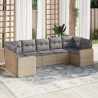 Set sofás de jardín 7 piezas y cojines ratán sintético beige 1