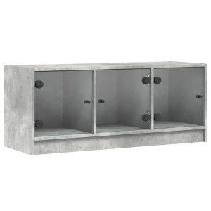 Móvel de TV c/ portas de vidro 102x37x42 cm cinza cimento H