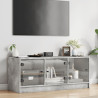 Mueble de TV con puertas de vidrio gris hormigón 102x37x42 cm 3