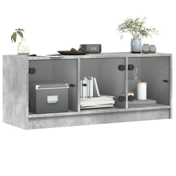 Mueble de TV con puertas de vidrio gris hormigón 102x37x42 cm M 4