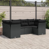 6 pcs conjunto sofás de jardim c/ almofadões vime PE preto 1