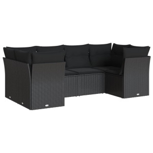 6 pcs conjunto sofás de jardim c/ almofadões vime PE preto H