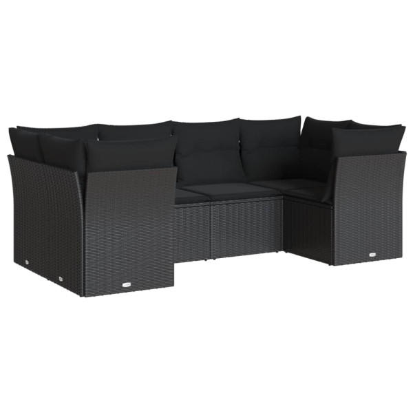 6 pcs conjunto sofás de jardim c/ almofadões vime PE preto M 2