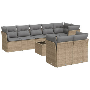 Set de sofás de jardín 9 pzas con cojines ratán sintético beige H