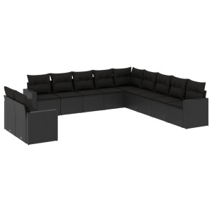 11 pcs conjunto sofás de jardim c/ almofadões vime PE preto H