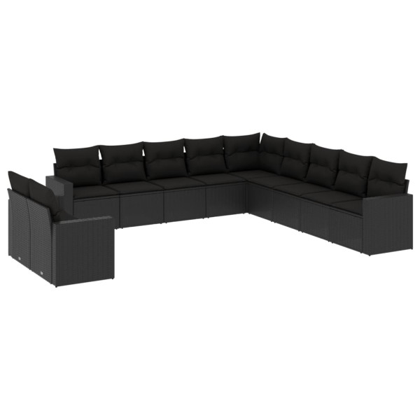 11 pcs conjunto sofás de jardim c/ almofadões vime PE preto M 2