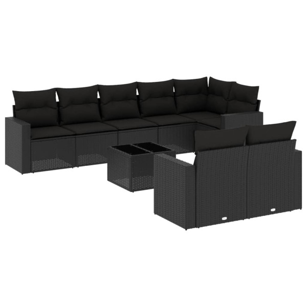 9 pcs conjunto de sofás p/ jardim c/ almofadões vime PE preto M 2