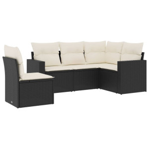 5 pcs conjunto sofás de jardim com almofadões vime PE preto H
