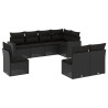 8 pcs conjunto sofás de jardim com almofadões vime PE preto 2