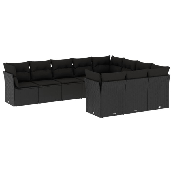 Set de sofás de jardín 10 pzas cojines ratán sintético negro M 2