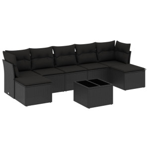 8 pcs conjunto sofás de jardim com almofadões vime PE preto H