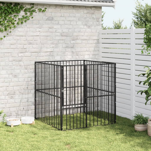 Parque para cães com 4 painéis aço galvanizado preto M 3